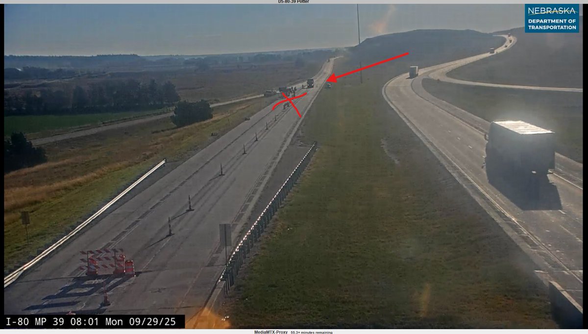 Nebraska511's tweet image. #Potter #CheyenneCounty Bridge Repair I-80 WB at MM 38. I-80 is CLOSED, and traffic will need to exit at MM 38. 
new.511.nebraska.gov/event/NECARS5-…