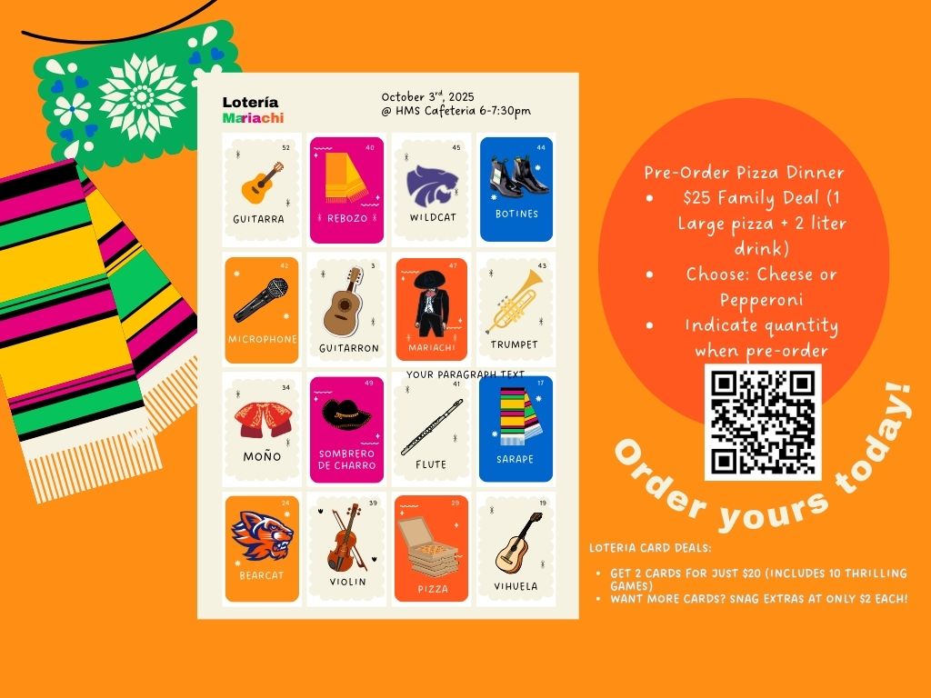 Don’t forget to pre-order your family meal for Lotería Night!
Enjoy dinner with your family while supporting our Mariachi program.
Deadline to order is Wednesday, October 1. Reserve your meal today!
forms.gle/ph2NeT91fvFxcE…
