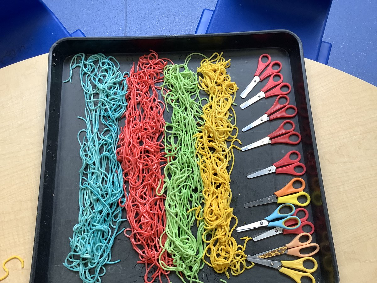 PheaseySchool's tweet photo. This week in Nursery Wrap, children have been developing their scissor control. They attempted to cut  coloured cooked spaghetti.
The children practiced colour recognition, took turns to find an object and place on the correct coloured piece of card. https://t.co/zNmTesnMeQ