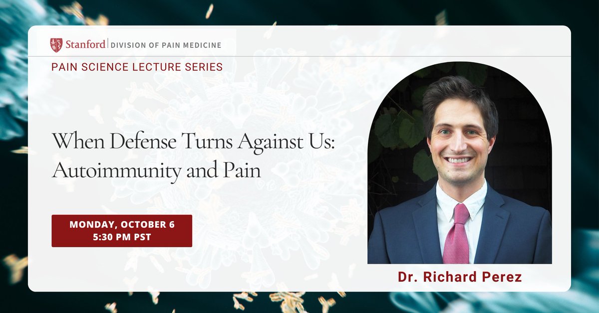 In our next Pain Science Lecture, Stanford fellow Dr. Richard Perez will cover:

•How common chronic pain is among people with autoimmune conditions

•The different ways pain can show up and the challenges in getting relief

•How the immune system may contribute to causing or