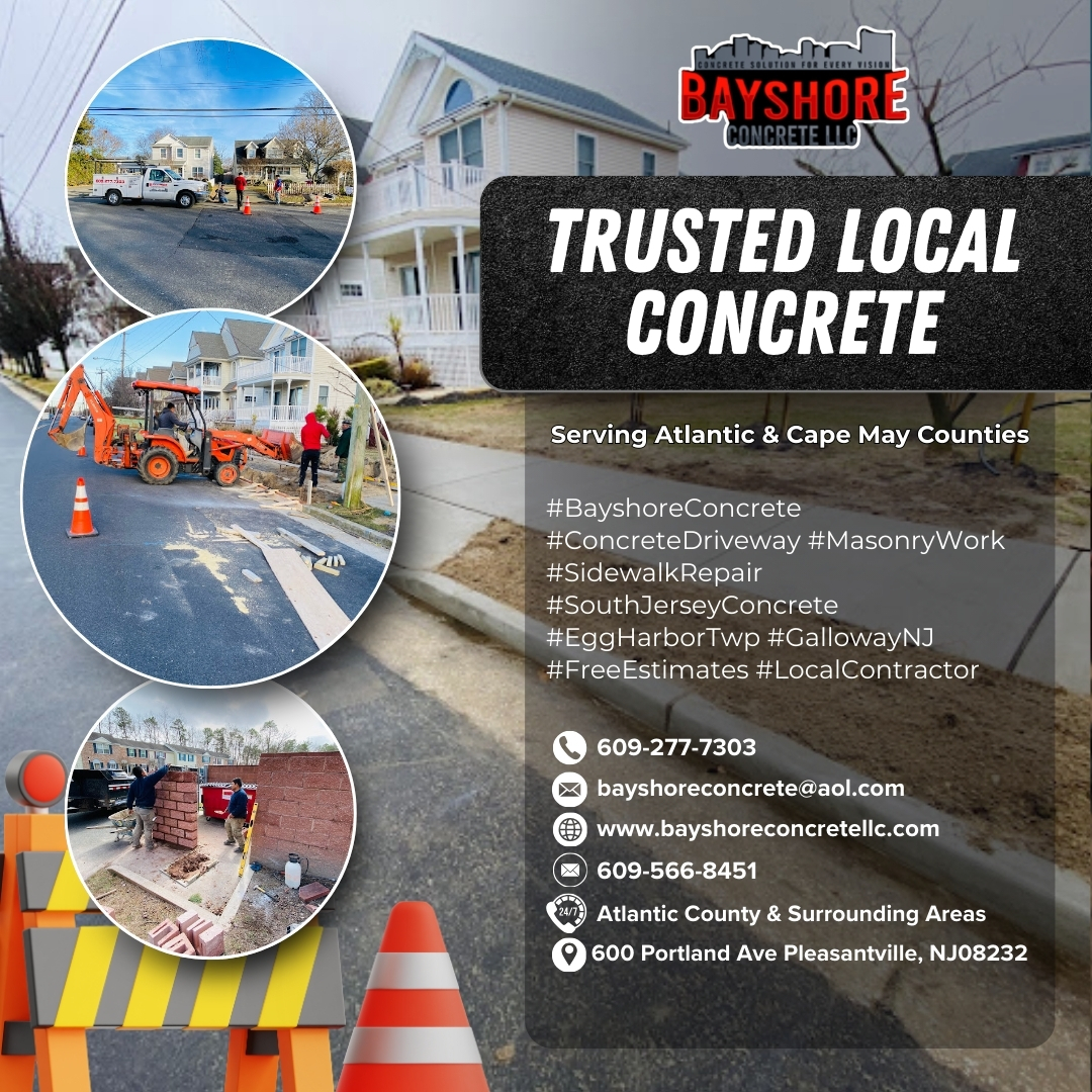 Bayshorellc's tweet image. Trust Bayshore Concrete LLC for expert driveway solutions in Atlantic County &amp;amp; surrounding areas—call (609) 277-7303 or text (609) 566-8451 today for quality you can count on! #BayshoreConcrete #ConcreteDriveway #MasonryWork #SidewalkRepair #SouthJerseyConcrete #EggHarborTwp #...