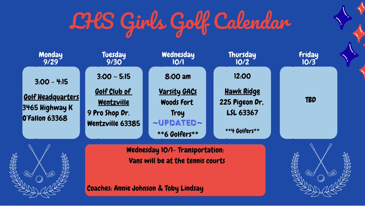 This week's *updated* schedule