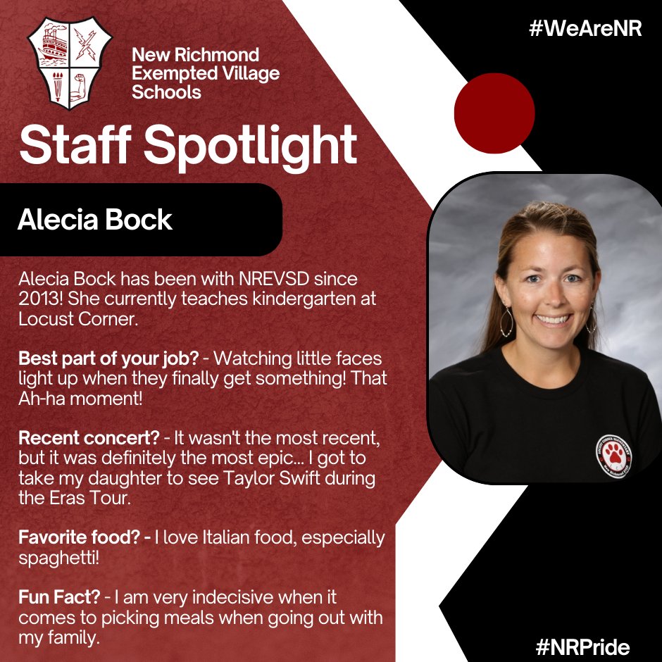 It's Monday, let's shout out a staff member! Alecia Bock has been with NREVSD since 2013. #WeAreNR #NRPride