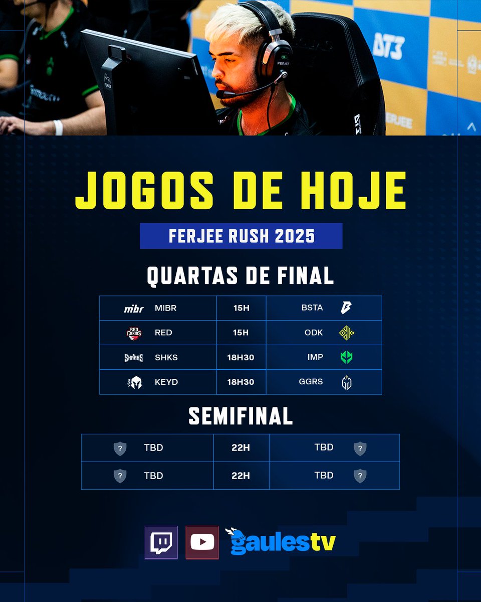 Hoje também tem FERJEE Rush 2025 na GaulesTV! 💙