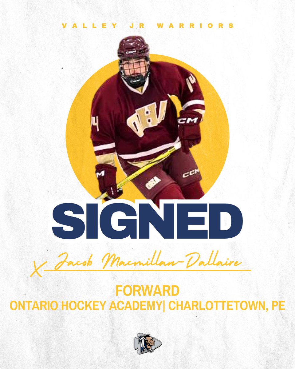 🚨 SIGNING ALERT 🚨
We’re excited to welcome Jacob Macmillan-Dallaire to the Warriors!  

He’s a powerful forward who recorded 19 points last season with the Ontario Hockey Academy.