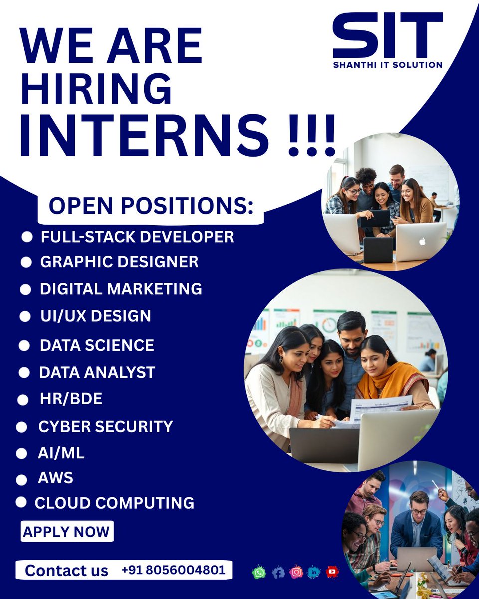 it_shanthi's tweet photo. 🚀 Exciting Internship Opportunities Await!
.
@it_shanthi 
.
#InternshipAlert #WeAreHiring #InternsWanted #ITInternship #ShanthiITSolution #CareerOpportunities #TechJobs #FreshersWelcome #DigitalMarketingIntern #DataScienceInternship #UIUXDesign #FullStackDeveloper #CyberSecurity https://t.co/6VwVSvCSI4