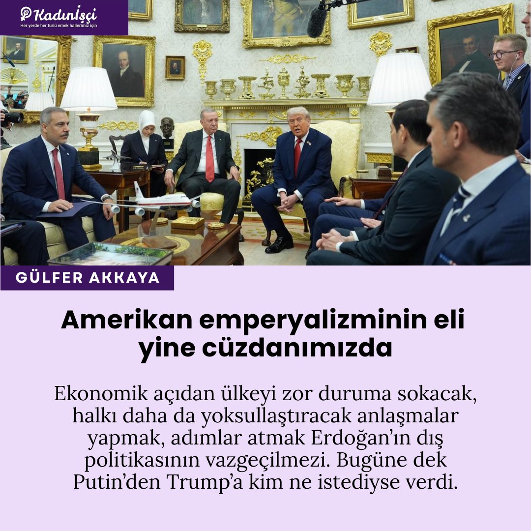 ABD Başkanı Donald Trump ve AKP Genelbaşkanı Cumhurbaşkanı Recep Tayyip Erdoğan Beyaz Saray’da görüştü. Erdoğan, Trump ile görüşmek için epey çabaladı. Altı yıl sonraya kısmet oldu görüşebilmek.++
✍️ Gülfer Akkaya <a href="/gulferakkaya/">gülfer akkaya</a>
👇 kadinisci.org/amerikan-emper…