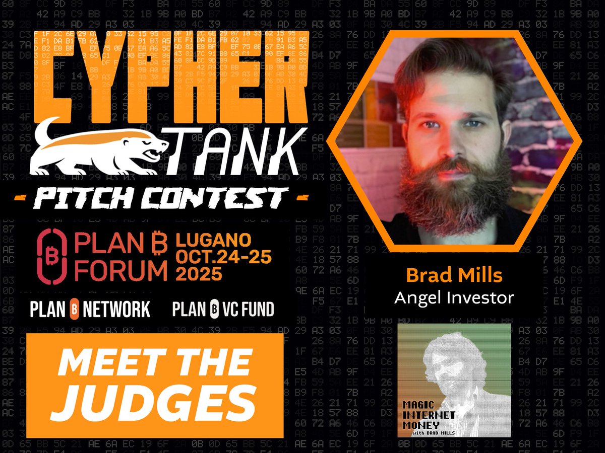 Next in our Meet The Judges series: Brad Mills

<a href="/bradmillscan/">Brad Mills 🔑⚡️</a> has been deep in #Bitcoin since 2011 as a miner, angel investor, &amp; backer of dozens of BTC startups. At CypherTank, he’ll be judging with 14+ years of hard-earned perspective on what really drives Bitcoin adoption.