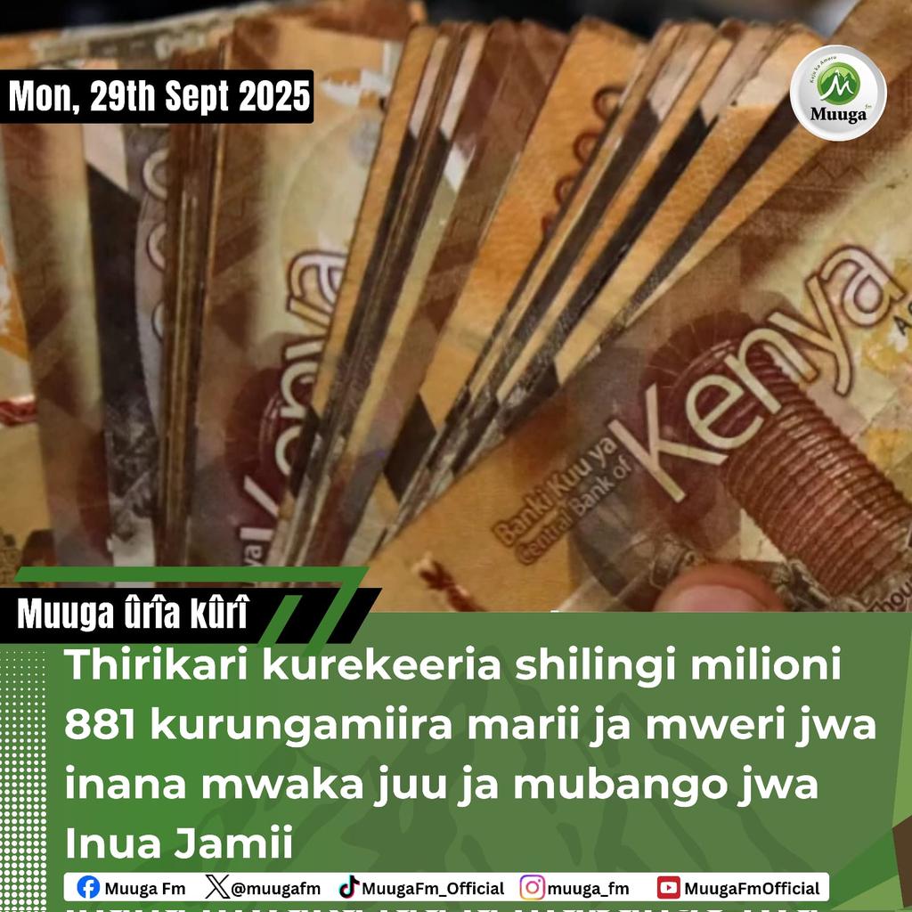 GOVERNMENT DISBURSES SH 881 MILLION TO COVER INUA JAMII INITIATIVE AUGUST PAYMENTS...

Thirikari kurekeeria shilingi milioni 881 kurungamiira marii ja mweri jwa inana mwaka juu ja mubango jwa Inua Jamii

#Muugafm #muugafmnews #muugaugoro