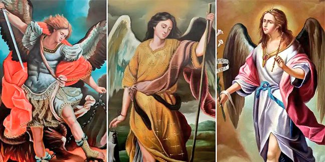 "SANTOS ARCÁNGELES MIGUEL, GABRIEL Y RAFAEL, ROGAD POR NOSOTROS".