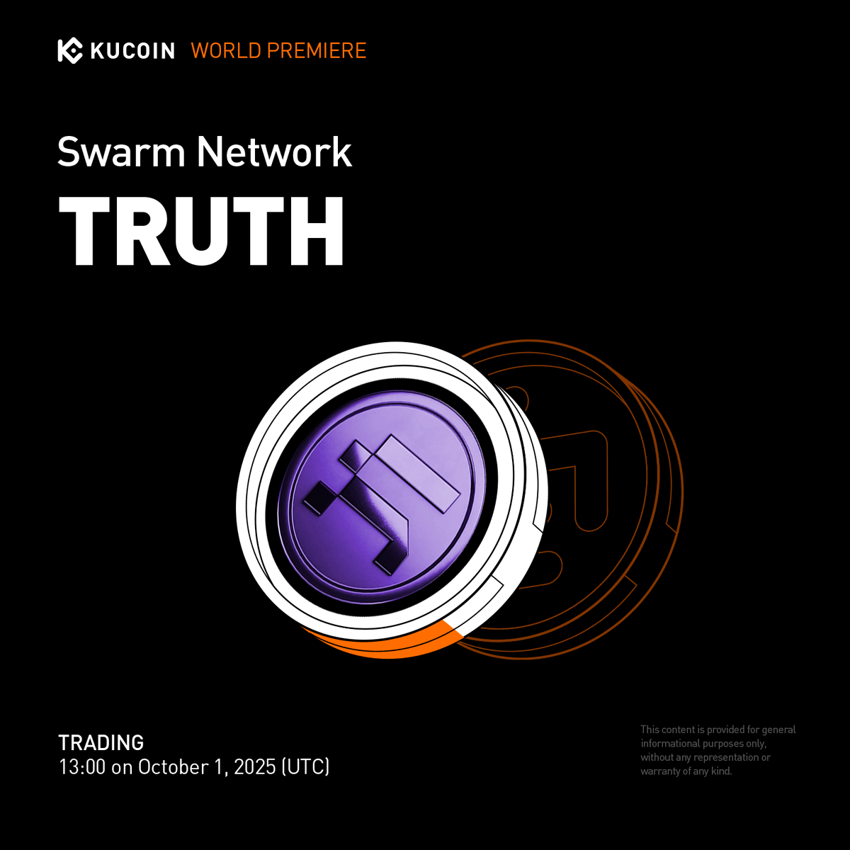 📢 World Premiere Listing: <a href="/GetSwarmed/">Swarm Network</a> $TRUTH is coming soon to #KuCoin!

Swarm Network is a decentralized multi-agent collaboration protocol that enables users to build, manage, and scale AI agent clusters and swarms with no-code tools. At its core lies the Truth Protocol, a