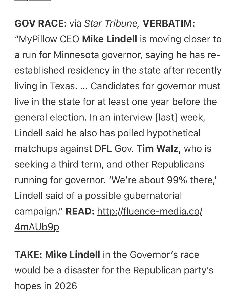 Mike Lindell for Gov?  C’mon. 
No Thanks, again.  
Just because you can file for office doesn’t mean you should.  
What a disaster. I agree with the Morning take below. <a href="/morningtake/">Morning Take</a>