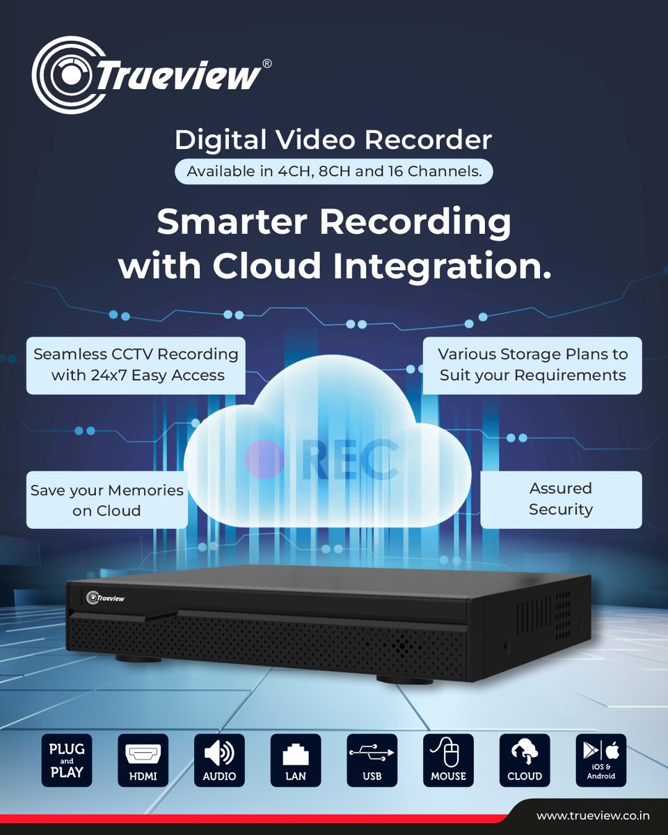Trueview_India's tweet image. Every moment matters, make sure it&apos;s protected.

With our Digital Video Recorder, you get more than just recording. Store securely, access instantly, and stay worry-free with trusted cloud backup.⭐

#Trueview #DigitalVideoRecorder #SmartSecurity #CloudStorage #CCTVIndia