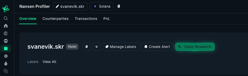 Nansen Profiler 界面显示 Solana 上的 svanevik.skr 域名