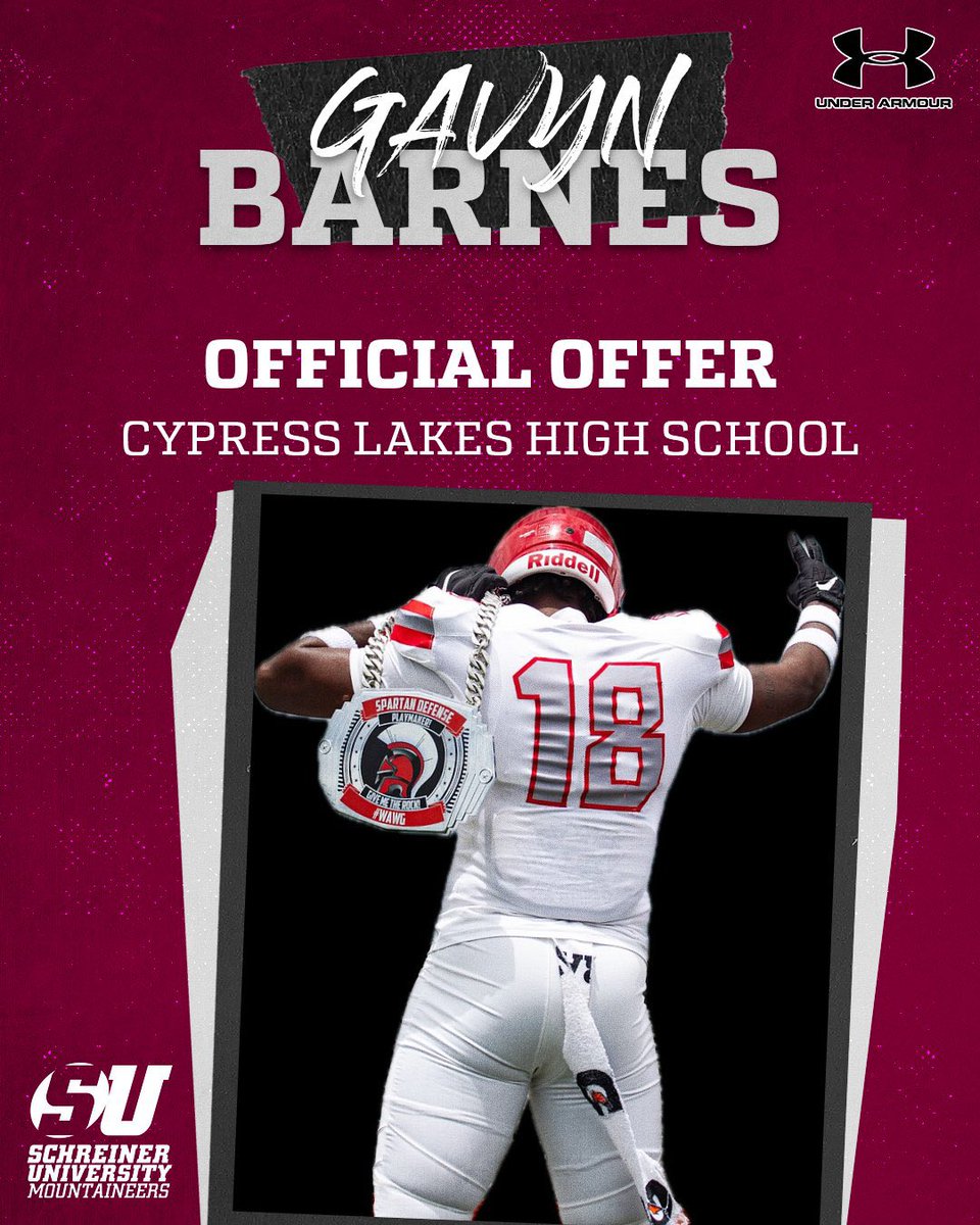 Gavyn Barnes (@gavynbarnes_18) on Twitter photo #AGTG After a great conversation with <a href="/coach_hallmark/">Shane Hallmark</a> I am blessed to receive my first offer from <a href="/SchreinerFB/">Schreiner Football</a>
<a href="/CyLakes_FB/">Cypress Lakes FB</a> <a href="/CoachCarter_19/">Tyrone Carter M.Ed</a> <a href="/CoachTryon/">Michael Tryon Jr.</a> <a href="/CoachKober120/">Coach Kober... E.T.G.</a> #AGTG After a great conversation with <a href="/coach_hallmark/">Shane Hallmark</a> I am blessed to receive my first offer from <a href="/SchreinerFB/">Schreiner Football</a>
<a href="/CyLakes_FB/">Cypress Lakes FB</a> <a href="/CoachCarter_19/">Tyrone Carter M.Ed</a> <a href="/CoachTryon/">Michael Tryon Jr.</a> <a href="/CoachKober120/">Coach Kober... E.T.G.</a>