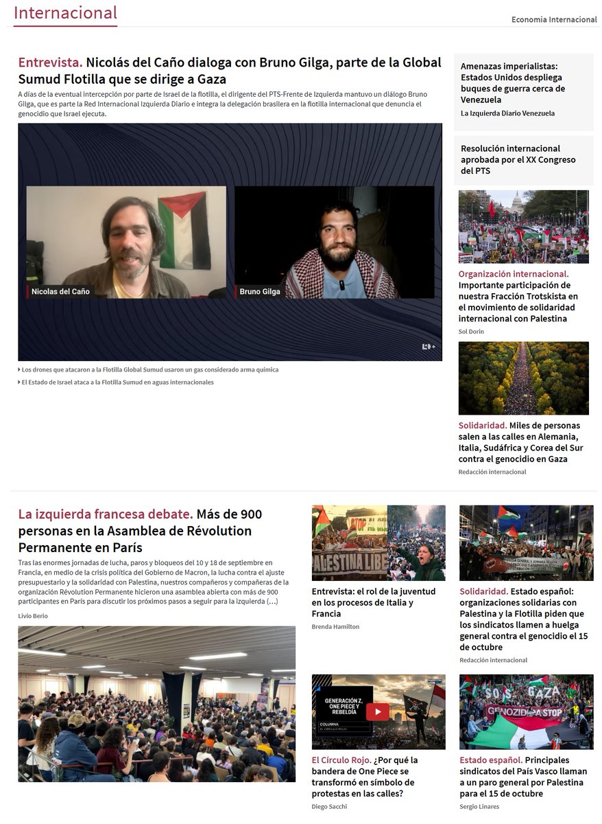 Juan Andrés Gallardo (@juanagallardo1) on Twitter photo #BuenLunes en <a href="/izquierdadiario/">La Izquierda Diario</a> Internacional
🚢 #Flotilla a Gaza. Entrevista de <a href="/NicolasdelCano/">Nicolas del Caño</a> con Bruno Gilga
🇵🇸 #Marchas en todo el mundo
🎙️ #Francia #Italia La juventud de pie por Palestina
🇪🇸 #Organizaciones exigen huelga por Gaza
🏴☠️ #OnePiece
🇫🇷 #Asambleas de <a href="/RevPermanente/">Révolution Permanente</a> #BuenLunes en <a href="/izquierdadiario/">La Izquierda Diario</a> Internacional
🚢 #Flotilla a Gaza. Entrevista de <a href="/NicolasdelCano/">Nicolas del Caño</a> con Bruno Gilga
🇵🇸 #Marchas en todo el mundo
🎙️ #Francia #Italia La juventud de pie por Palestina
🇪🇸 #Organizaciones exigen huelga por Gaza
🏴☠️ #OnePiece
🇫🇷 #Asambleas de <a href="/RevPermanente/">Révolution Permanente</a>