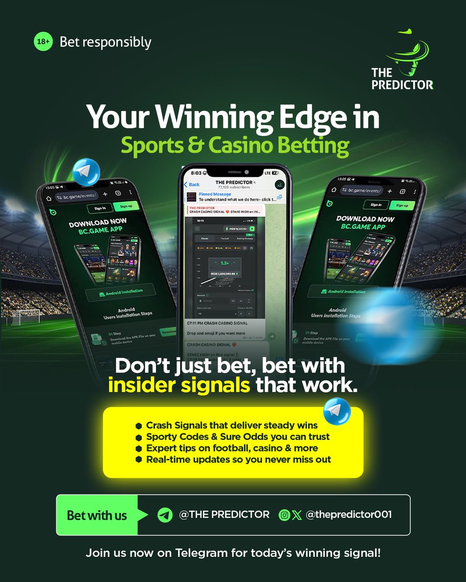 thepredictor001's tweet image. Why bet blindly when you can bet with proven signals that actually work?

Join our telegram channel 👇
t.me/+j07sv7La81k4Z…

#ThePredictor