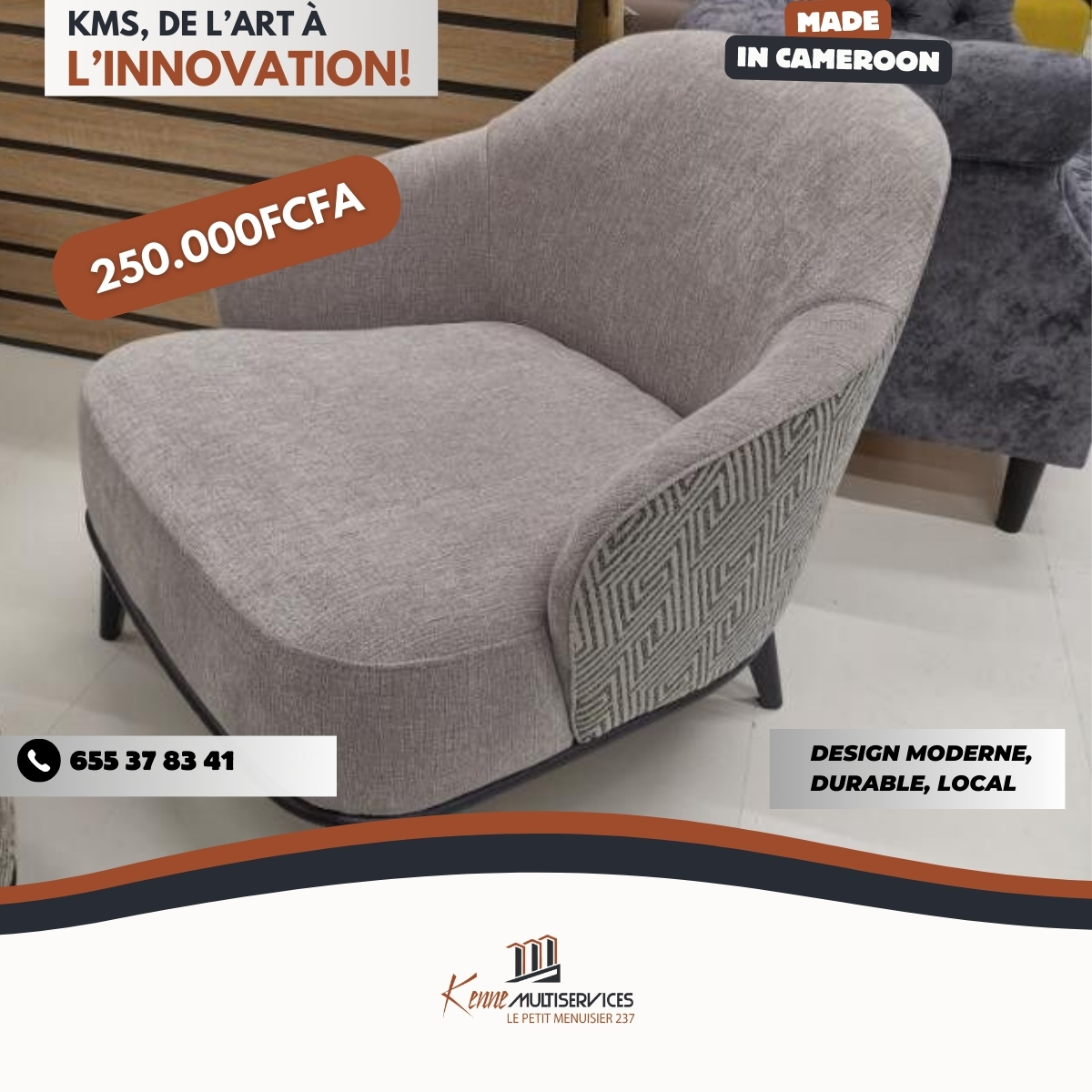 KMS_menuiserie1's tweet image. ✨ DESIGN MODERNE &amp;amp; DURABLE ✨
Meubles 100% Made in Cameroon dès 220.000 FCFA.
📍 Showroom : Douala – Bali | 📞 655 37 83 41
#KMS #MadeInCameroon #DesignLocal