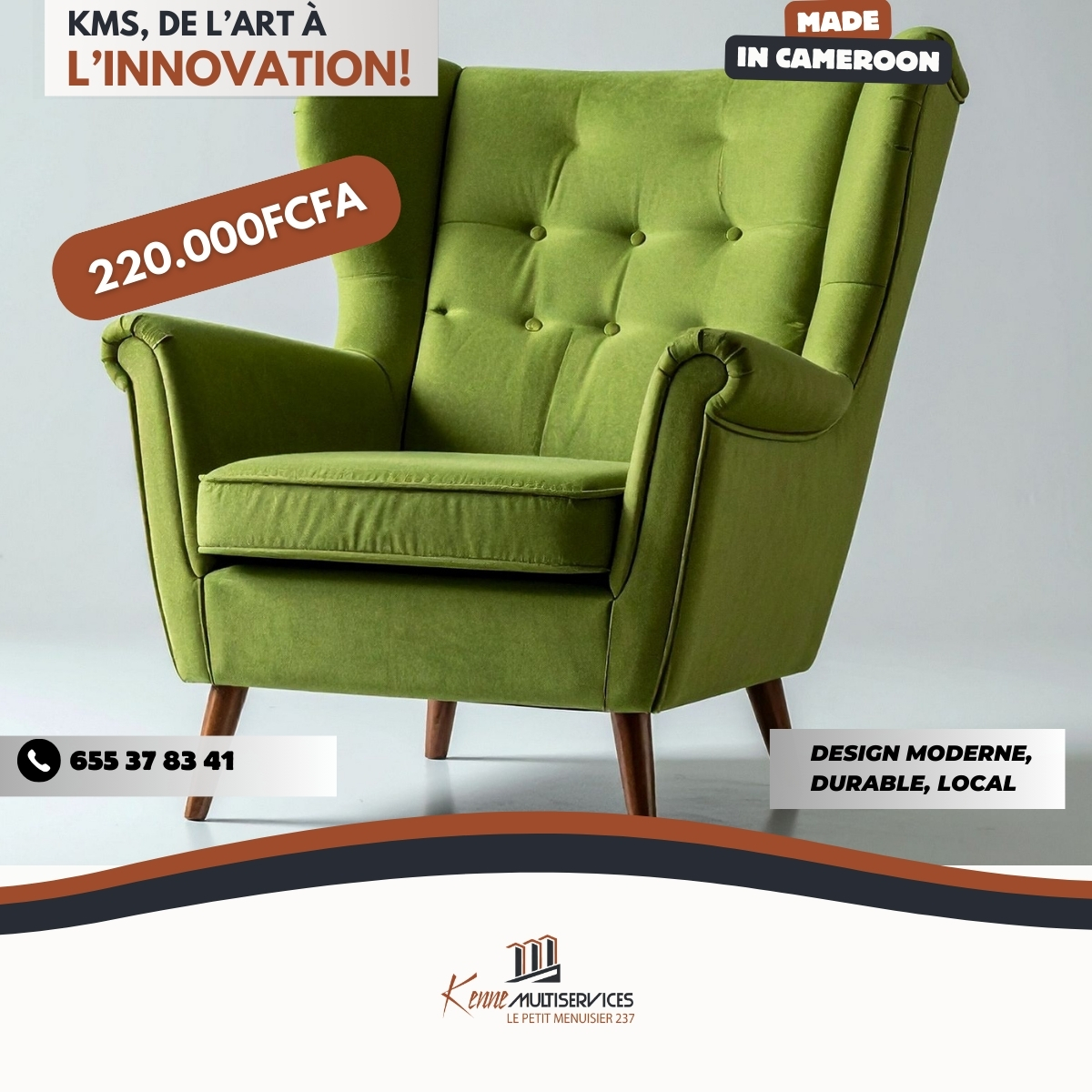 KMS_menuiserie1's tweet image. ✨ DESIGN MODERNE &amp;amp; DURABLE ✨
Meubles 100% Made in Cameroon dès 220.000 FCFA.
📍 Showroom : Douala – Bali | 📞 655 37 83 41
#KMS #MadeInCameroon #DesignLocal