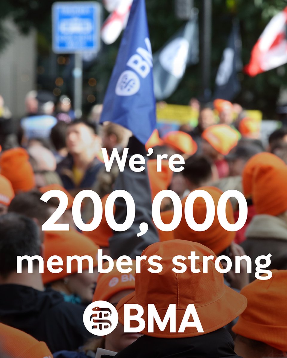The BMA (@thebma) on Twitter photo The BMA is now 200,000 members strong - and counting.
Commenting, council chair <a href="/thomasdolphin/">Tom Dolphin🏳️🌈 🏳️⚧️</a> said: "Together we are all the BMA, and alongside our brilliant staff, the members are what give the BMA its voice and strength."
Read more: bma.org.uk/news-and-opini… The BMA is now 200,000 members strong - and counting.
Commenting, council chair <a href="/thomasdolphin/">Tom Dolphin🏳️🌈 🏳️⚧️</a> said: "Together we are all the BMA, and alongside our brilliant staff, the members are what give the BMA its voice and strength."
Read more: bma.org.uk/news-and-opini…