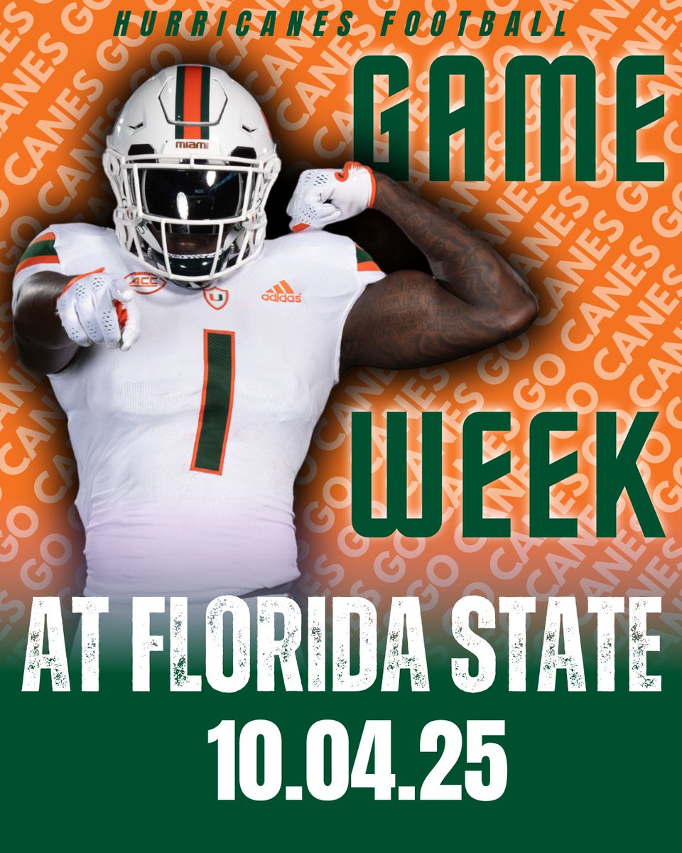 miamicanescomm's tweet photo. 🏈 We’re heading into enemy territory in Tallahassee, for more than just a game. Whether you're traveling or at a Canes Community watch party, lock in and turn up the heat! Let’s show the Noles what The U is made of. 🙌
#GoCanes #UMAlumni #CanesFootball #GameWeek #GameWatch https://t.co/ZKzBRjCV93