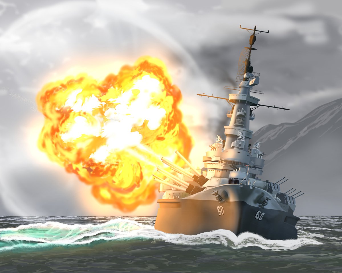 A digital painting I did of the USS Alabama firing a salvo. 

#battleship #ussalabama #southdakota #16inguns #WWII #Salvo #Digitalpainting