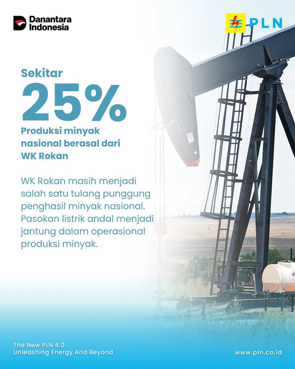 rizki__yansyah's tweet photo. PLN Tambah Pasokan Listrik di Blok Rokan untuk Tingkatkan Lifting Minyak Nasional

PLN siap menambah pasokan listrik sebesar 100 MVA untuk mendukung operasi Wilayah Kerja Rokan, salah satu tulang punggung produksi minyak nasional.

#PLNUntukSemua #PLNUntukIndonesia https://t.co/kPVva1QKQi