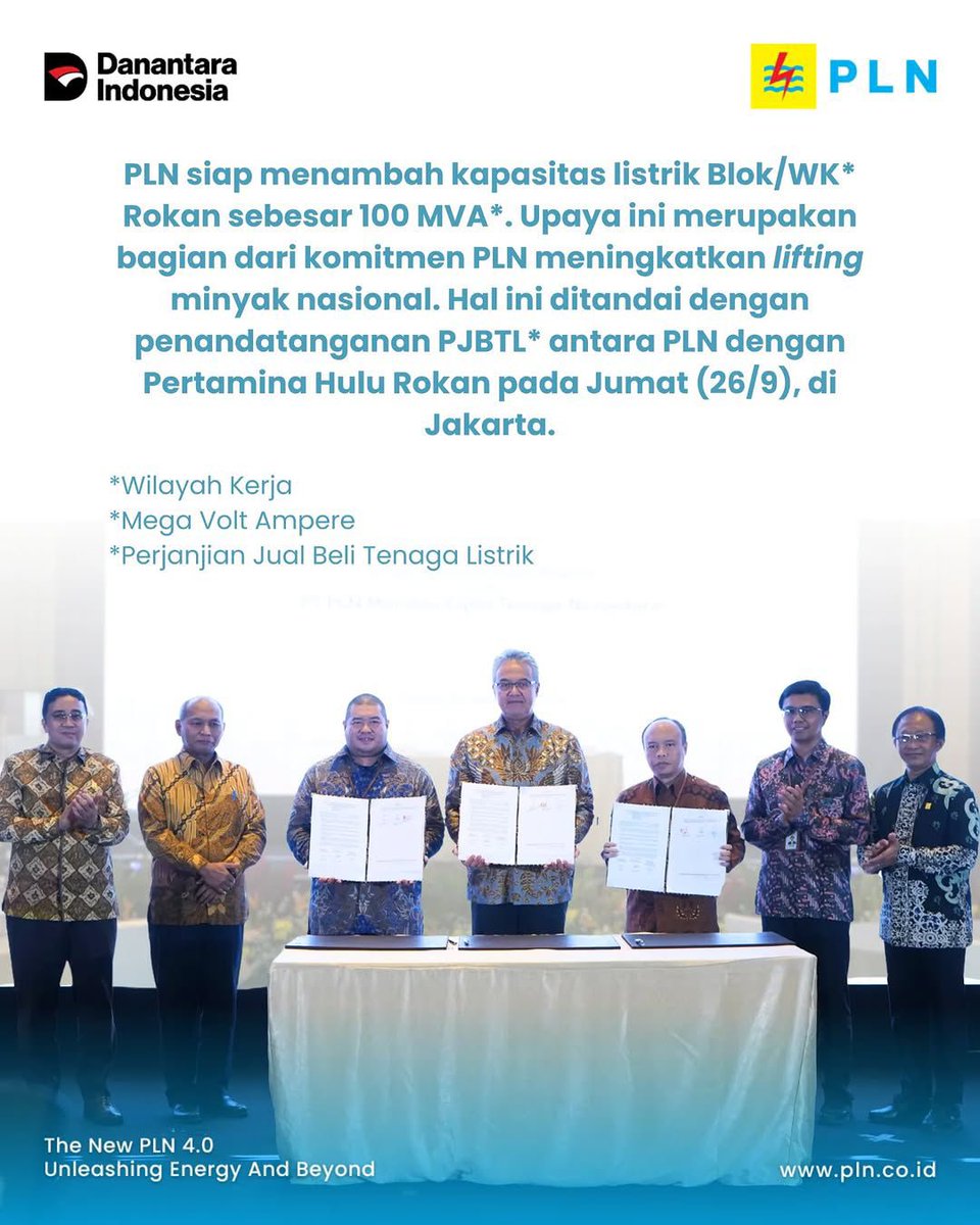 rizki__yansyah's tweet photo. PLN Tambah Pasokan Listrik di Blok Rokan untuk Tingkatkan Lifting Minyak Nasional

PLN siap menambah pasokan listrik sebesar 100 MVA untuk mendukung operasi Wilayah Kerja Rokan, salah satu tulang punggung produksi minyak nasional.

#PLNUntukSemua #PLNUntukIndonesia https://t.co/kPVva1QKQi