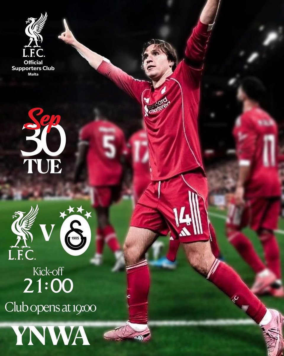 OlscMalta's tweet photo. ✨🔴 Under the Lights Tuesdays 🔴✨
Tomorrow = #UCL night! ⚽️

Liverpool vs Galatasaray 

Join us at the clubhouse for passion, atmosphere &amp; Reds love ❤️🔥 Nothing beats watching it together!

📌 Collect memberships &amp; gifts before KO.
#OLSCMalta #YNWA #LiverpoolFC #UCLNights https://t.co/oiRo0GWSyy