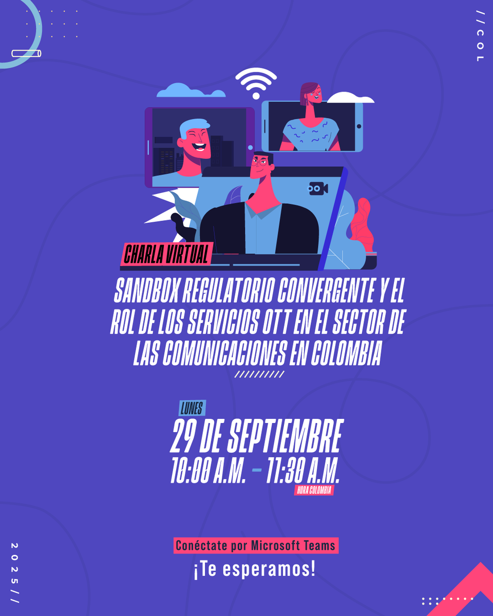 CRC Colombia (@crccol) on Twitter photo ¡Hoy es el día!
Acompáñanos en la charla virtual de la <a href="/CRCCol/">CRC Colombia</a>:
“Sandbox regulatorio convergente y el rol de los servicios OTT en Colombia”
🕙 10:00 a.m. – 11:30 a.m. | 💻 Teams
🔗 bit.ly/4pwsstl ¡Hoy es el día!
Acompáñanos en la charla virtual de la <a href="/CRCCol/">CRC Colombia</a>:
“Sandbox regulatorio convergente y el rol de los servicios OTT en Colombia”
🕙 10:00 a.m. – 11:30 a.m. | 💻 Teams
🔗 bit.ly/4pwsstl