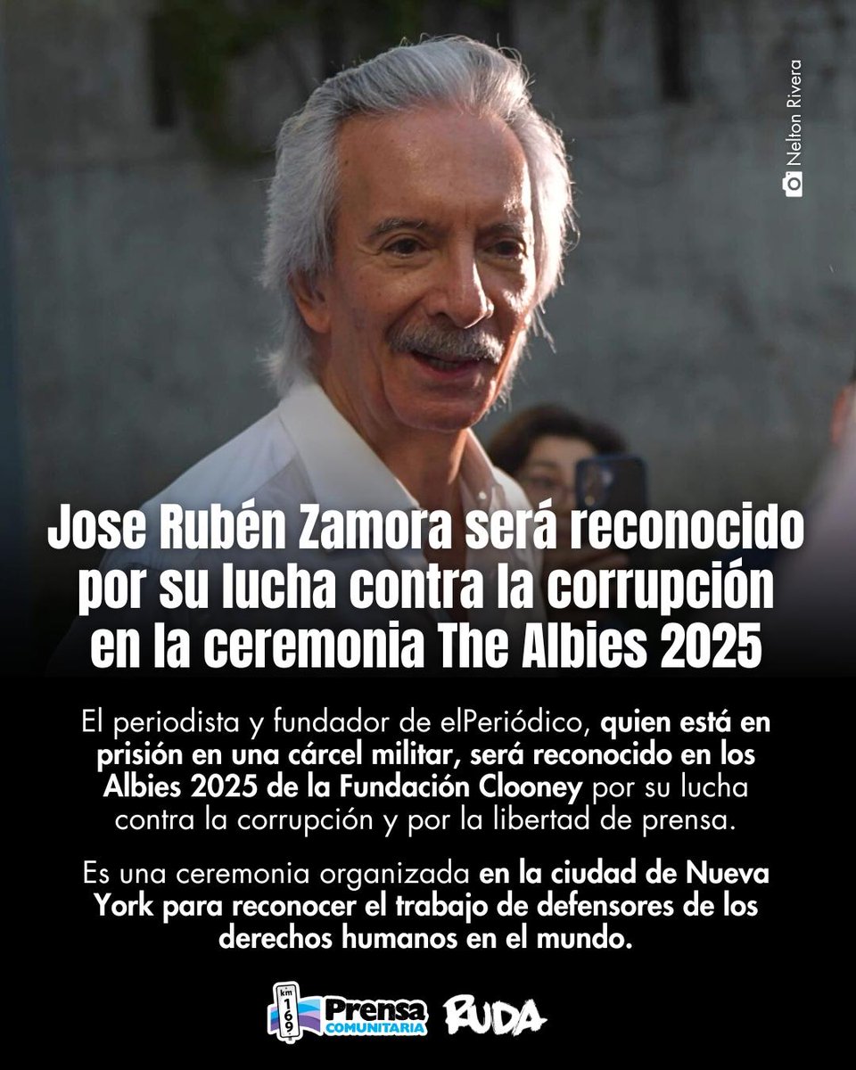 📢 El periodista y fundador de elPeriódico, Jose Rubén Zamora, encarcelado en 2022 por su lucha contra la corrupción, será homenajeado en The Albies 2025, una ceremonia organizada por la Fundación Clooney

👉 La organización reconocerá su lucha contra la corrupción durante tres
