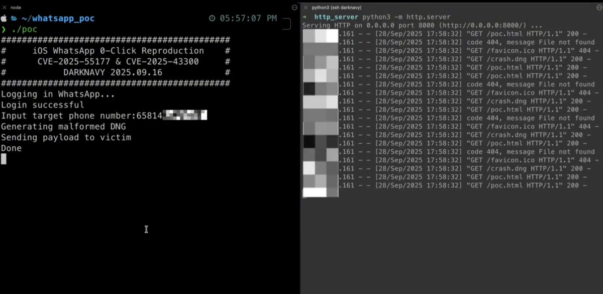officer_cia's tweet image. WhatsApp 0-Click Vulnerability Exploited Using Malicious DNG File!
The exploit, demonstrated in a proof-of-concept (PoC) shared by the DarkNavyOrg researchers, is initiated by sending a specially crafted malicious (DNG) image file to a victim’s WhatsApp account.
As a…