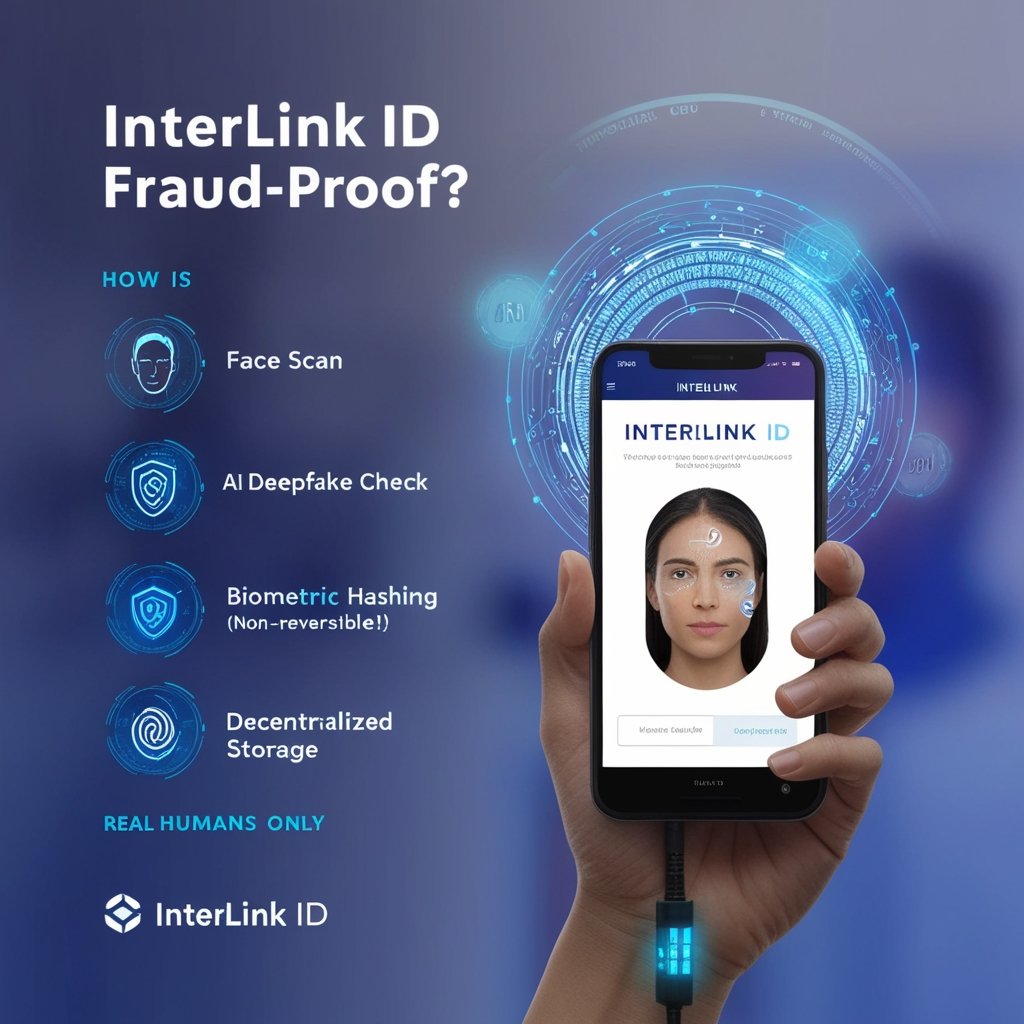 NEWINTERLINK74's tweet image. How is InterLink ID fraud-proof? 🛡️
​Face Scan
​AI Deepfake Check
​Biometric Hashing (Non-reversible!)
​Decentralized Storage
​Your identity is verified as unique without exposing personal data. Real humans only.
#INTERLINK #ITLG ​#InterLinkID #Privacy #Web3Security