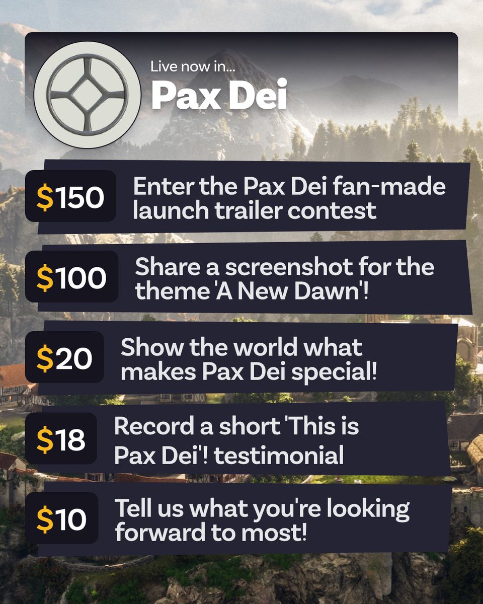 PlayPaxDei's tweet photo. โจ Weekly missions, endless creativity. Get started today: https://t.co/MXFs91ja5H
#PaxDei #JustAbout #contentcreators https://t.co/lMtY8KfmaO