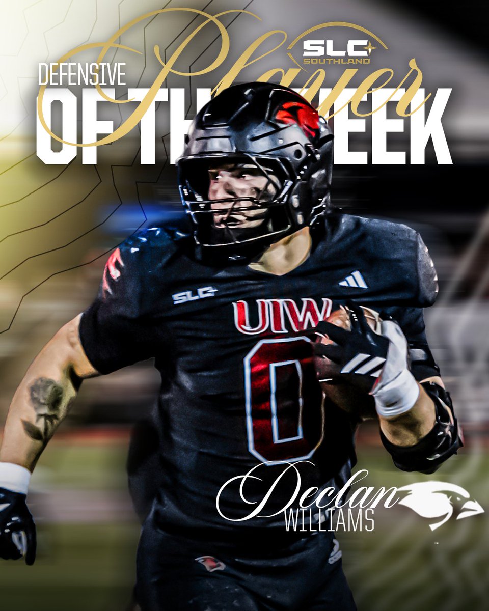 Southland Conference (@southlandsports) on Twitter photo THE PLAYMAKER ๐ค
Linebacker Declan Williams of <a href="/UIWFootball/">UIW Football</a> has been named the Southland Football Defensive Player of the Week!
๐ฐ rebrand.ly/zodewb8 THE PLAYMAKER ๐ค
Linebacker Declan Williams of <a href="/UIWFootball/">UIW Football</a> has been named the Southland Football Defensive Player of the Week!
๐ฐ rebrand.ly/zodewb8
