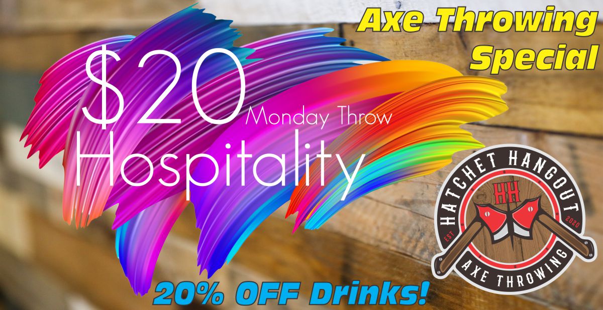 Hatchethangout's tweet photo. Hey, our event Hospitality Service Industry Deals  Hatchet Hangout Axe throwing Venue and Lounge is live now! 
Tickets are available on @allevents_in https://t.co/JjJpD3TFMs https://t.co/FOXxf952Sg