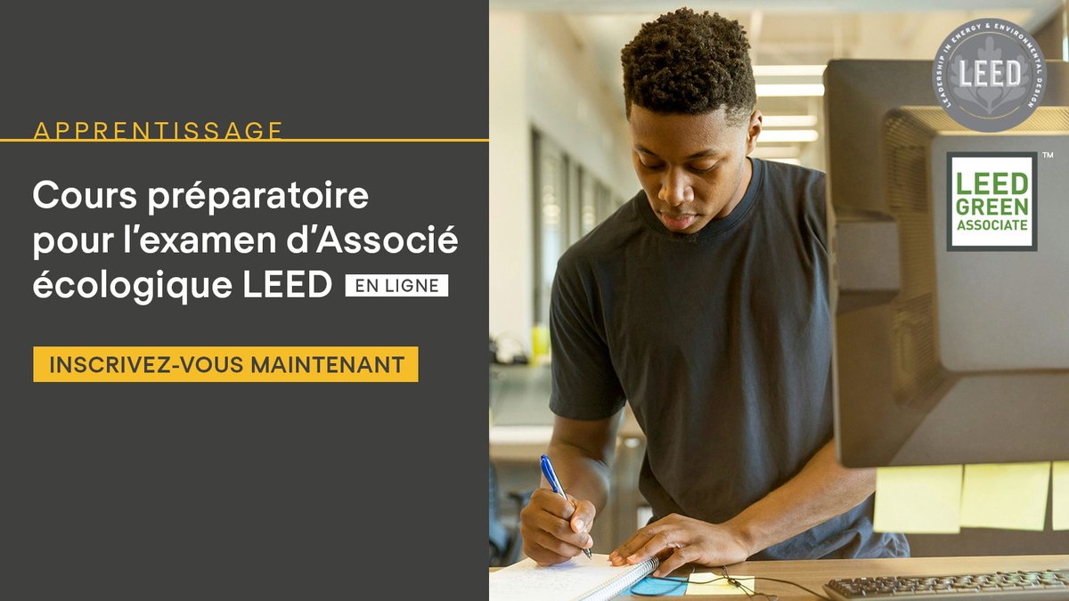 CAGBC (@cagbc) on Twitter photo Vous envisagez d'obtenir votre titre d'Associé Écologique #LEED? Notre cours préparatoire pour l'examen d'AÉ LEED vous permettra de réussir. Rejoignez-nous dès le 23 octobre et commencez à acquérir les connaissances et la confiance nécessaires à l'examen: ow.ly/i9yI50Wq4jZ Vous envisagez d'obtenir votre titre d'Associé Écologique #LEED? Notre cours préparatoire pour l'examen d'AÉ LEED vous permettra de réussir. Rejoignez-nous dès le 23 octobre et commencez à acquérir les connaissances et la confiance nécessaires à l'examen: ow.ly/i9yI50Wq4jZ