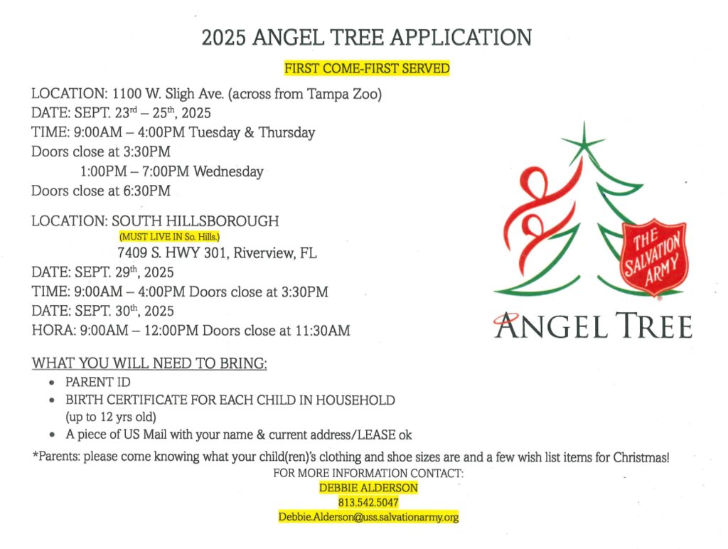 Please see attached for more information on 2025's Salvation Army Angel Tree application.