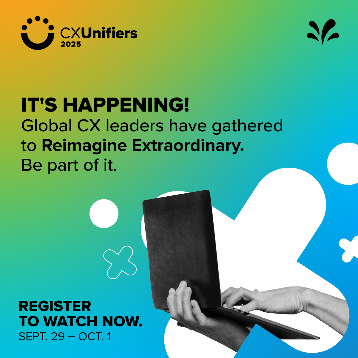 Sprinklr's tweet photo. 👀 Want front-row access to #CXUnifiers25—without leaving your desk? Join us virtually! 

Tune in to select keynotes + sessions livestreamed worldwide Sept. 29–Oct. 1.

Register now to save your spot 👉 https://t.co/sru9aCEzfl https://t.co/ISp5cv77s0