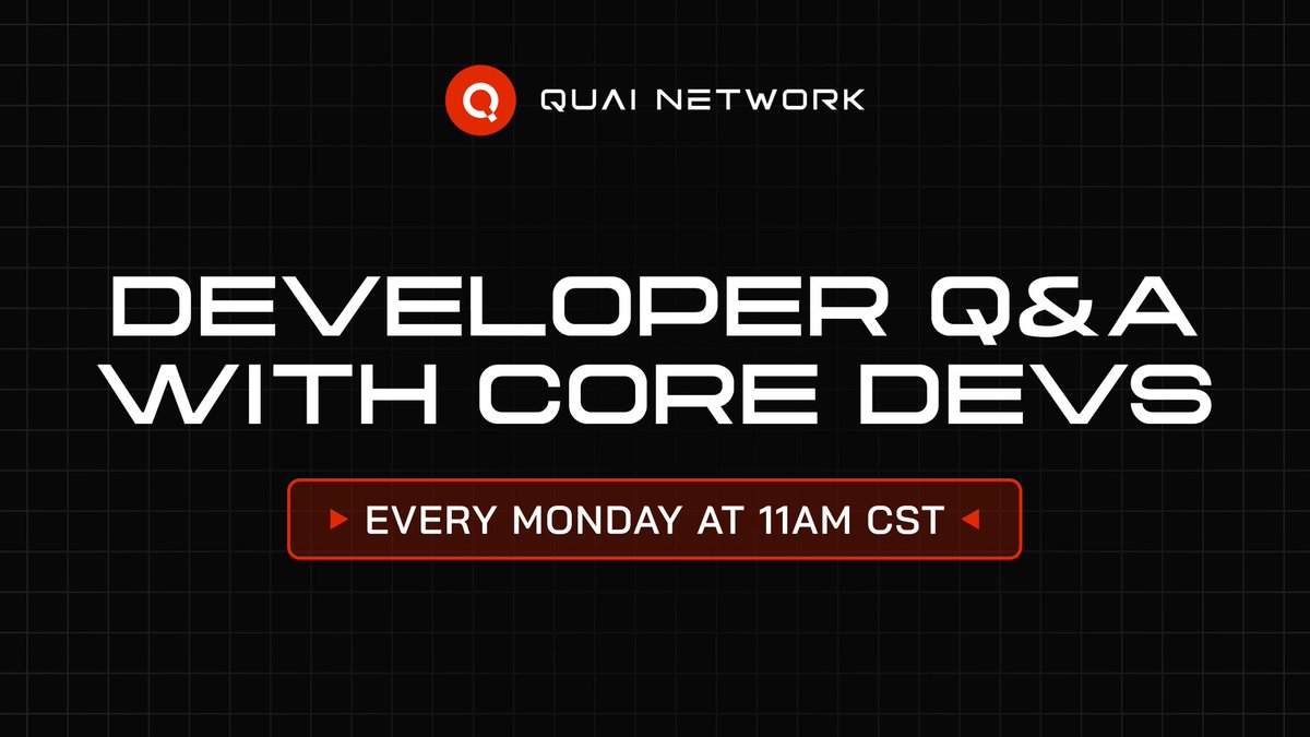 Build on Quai today at 11 AM CST!

Join our weekly Developer Q&amp;A to get any smart contract or protocol questions answered.

Simulcasted on X and Discord.

▶️ Discord event: discord.com/events/8877832…