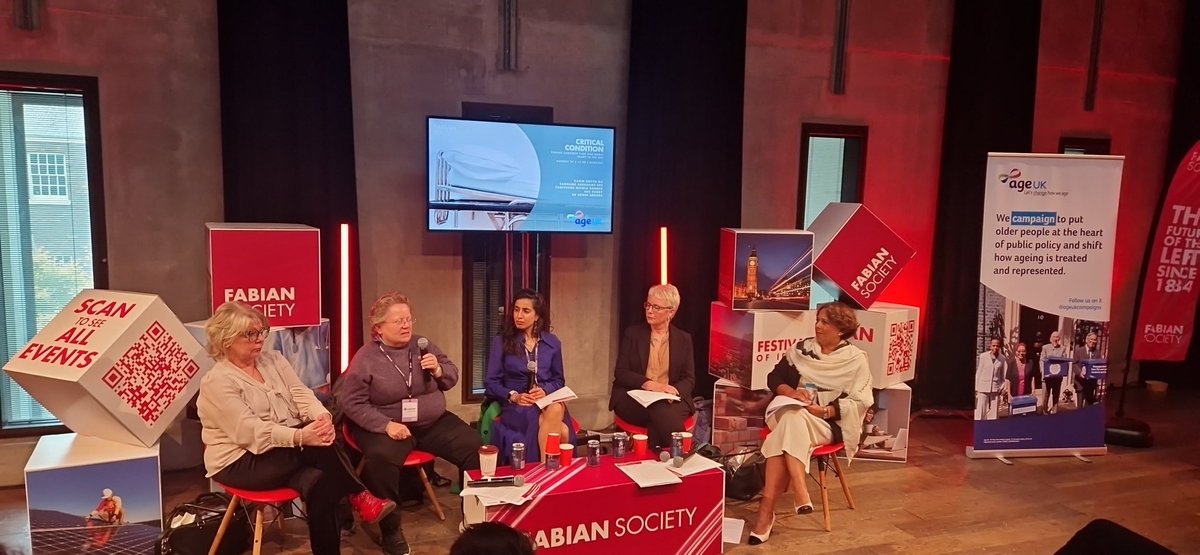 Eorannitza's tweet photo. @Car_Abrahams at @age_uk event with @thefabians making the point that fixing Corridor Care and A&amp;E waits is possible - some hospitals are doing much better and not having it. The Gov must move quickly for older people.  But also if they don't Labour will struggle at the election. https://t.co/T5WdJde258