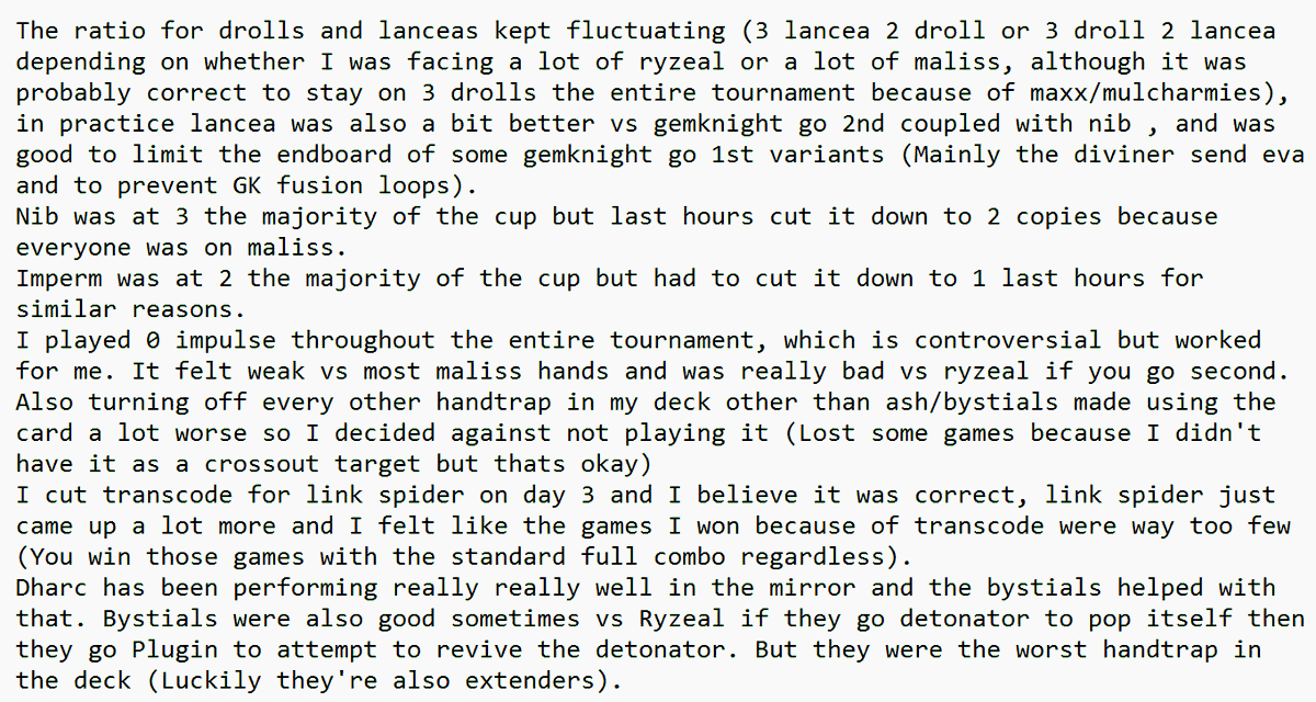 toast_ygo's tweet image. This is the list I&apos;ve played throughout the DC cup (That changed slightly regularly), and my thoughts on it.
I have put some of my thoughts down for whoever&apos;s interested.
Peak : 68700.
Ended : 56200.
I pray to never see a Ryzeal, maliss, or Gem knight card ever again!