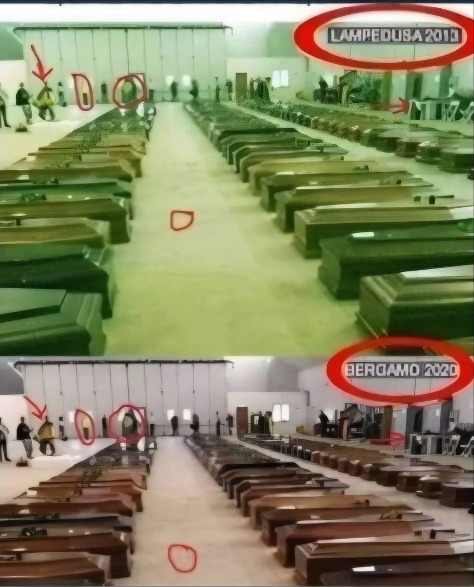 Lampedusa vs. Bergamo ! Das selbe Bild, unten wie oben. SO BETRÜGEN REGIERUNGSGESTEUERTE MEDIEN. 🤷 Bild oben: "Lampedusa 2o13". Bei einem Bootsunglück starben ca.5oo Menschen. Bild unten: "Bergamo 2o2o" Vermeintliche zahlreiche Covit-Tote im Krankenhaus zu Bergamo. "RD"