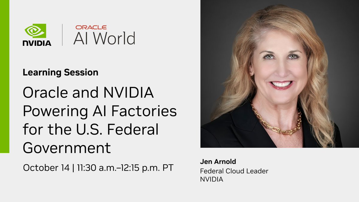 NVIDIADC's tweet image. Join us at @Oracle #AIWorld on October 13-16 for a series of sessions on how we are helping organizations accelerate their agentic AI workloads and build next-generation AI applications. #AcceleratedComputing

✅ Scaling the AI Frontier: OpenAI, NVIDIA, and Oracle Cloud…