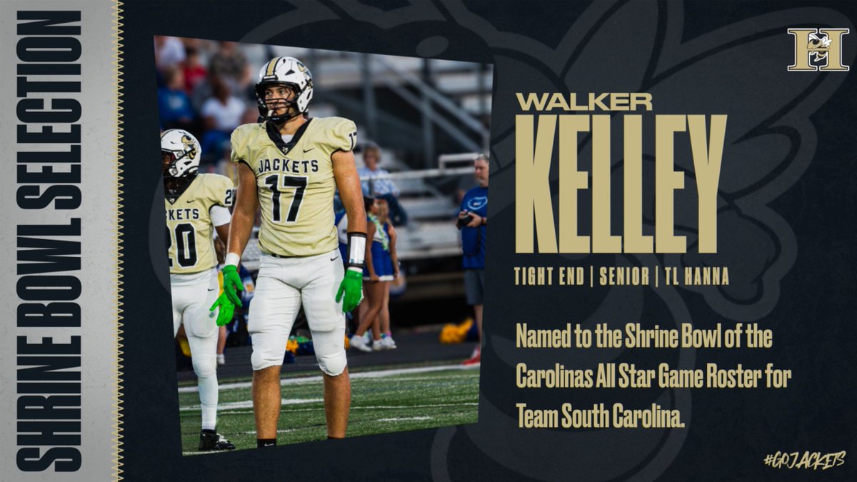 Congrats to senior tight end Walker Kelley on his selection to the Shrine Bowl of the Carolinas All Star Football Game. Kelley, who plays linebacker and tight end at TL Hanna, is the 44th player or coach to be selected to for this prestigious honor. <a href="/TLHanna_AD/">Thomas Bell</a>