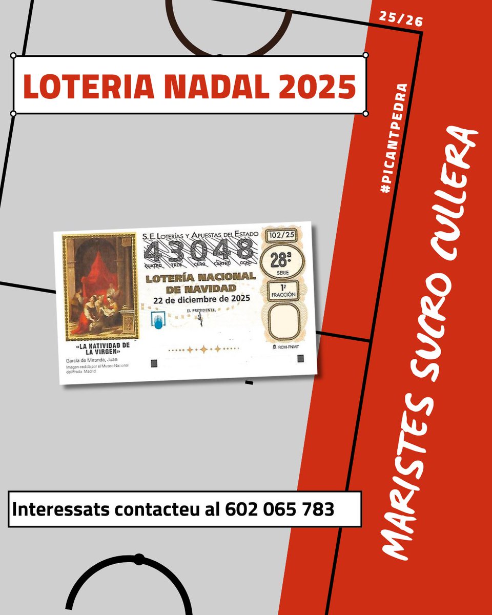 🎄 Ja tenim disponible la Loteria de Nadal 2025 del club!
El número és el 43.048 🍀

👉🏼 Si vols la teua, contacta al 602 065 783 i no et quedes sense.

Que la sort també jugue amb nosaltres este Nadal! ✨

#PicantPedra