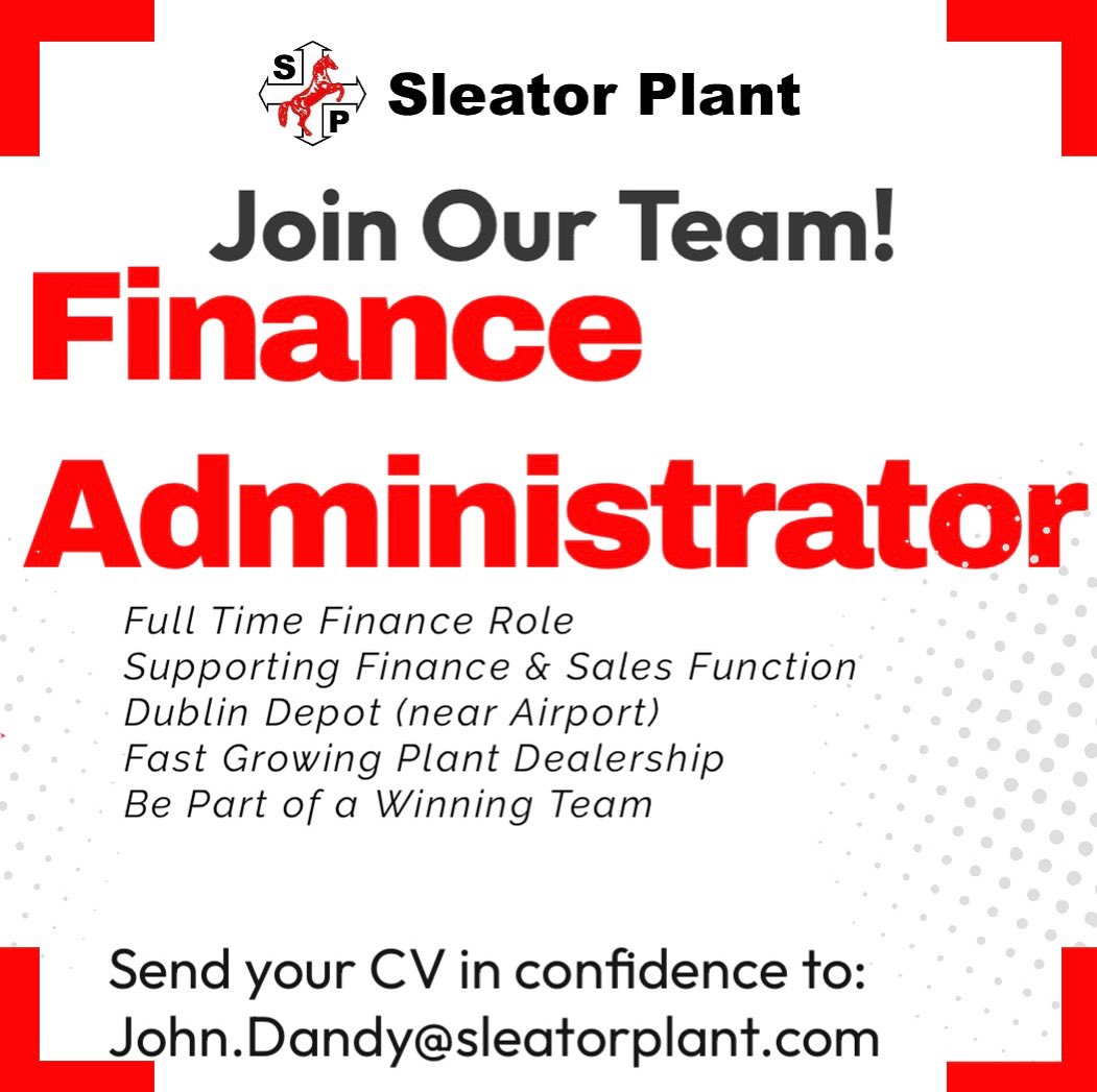 We’re hiring! 
Join our team as a Finance Administrator at our busy plant dealership.

📌 Process invoices &amp; sales docs
📌 Support sales team &amp; customers
📌 Keep finances &amp; records on track

Apply today 👉 john.dandy@sleatorplant.com

#FinanceJobs #PlantDealership #jobs