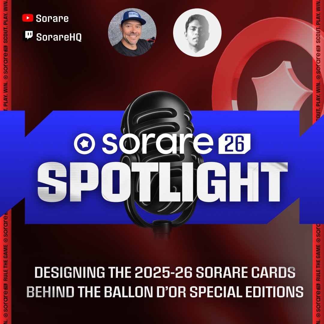 🔴 We're LIVE with <a href="/andrewmlaird/">Andrew M. Laird</a> &amp; Philip, our Senior Creative Lead, to discuss how the 2025-26 cards were designed, including the Ballon d'Or special editions!

twitch.tv/sorarehq
youtube.com/watch?v=oRMy42…