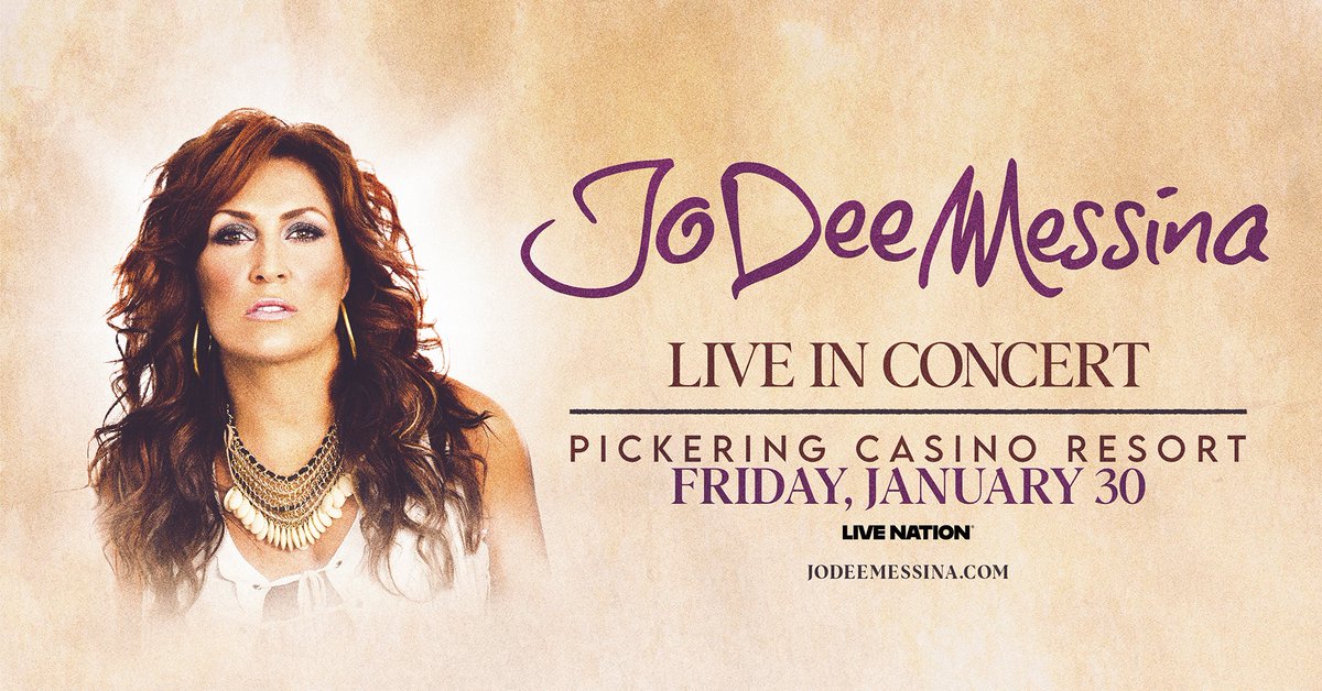 Just announced 📢  JoDee Messina at Pickering Casino 🎰  on January 30th. 
Tickets go on sale Oct. 3 at 10 am

Live Nation Presale: Thursday, October 2 @ 10am local (PW: GUITAR)

Ticketmaster Presale: Thursday, October 2 @ 10am local (PW: SOLO)
ticketmaster.ca/event/10006336…
