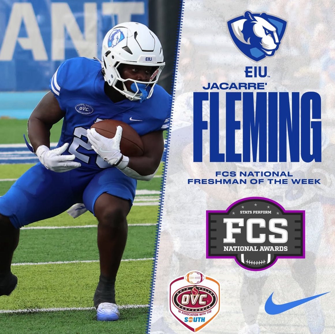 Congratulations to Jacarre Fleming for being named FCS National Freshman of the Week!